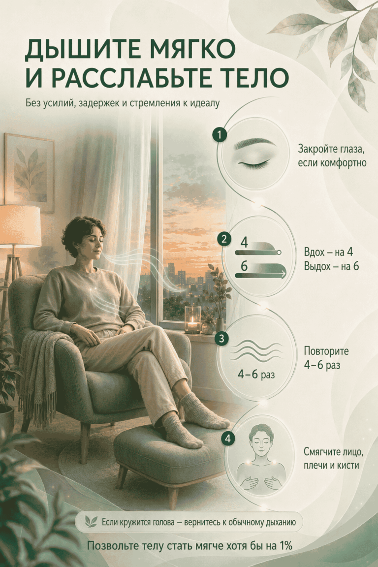 Успокойте дыхание и лицо